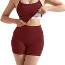 SUUKSESS Women 2 Piece Workout Sets High Waisted Tummy Control Biker Shorts Halter Padded Tank Tops (Red, S)