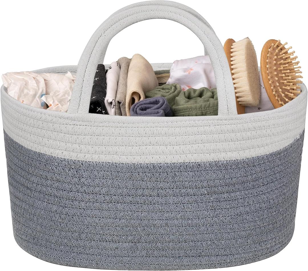 Natemia Premium Baby Diaper Caddy Organizer - Baby Gift Basket for Shower, Portable Diaper Organizer for Changing Table, Newborn Essentials, Nursery Basket (Large, Grey)