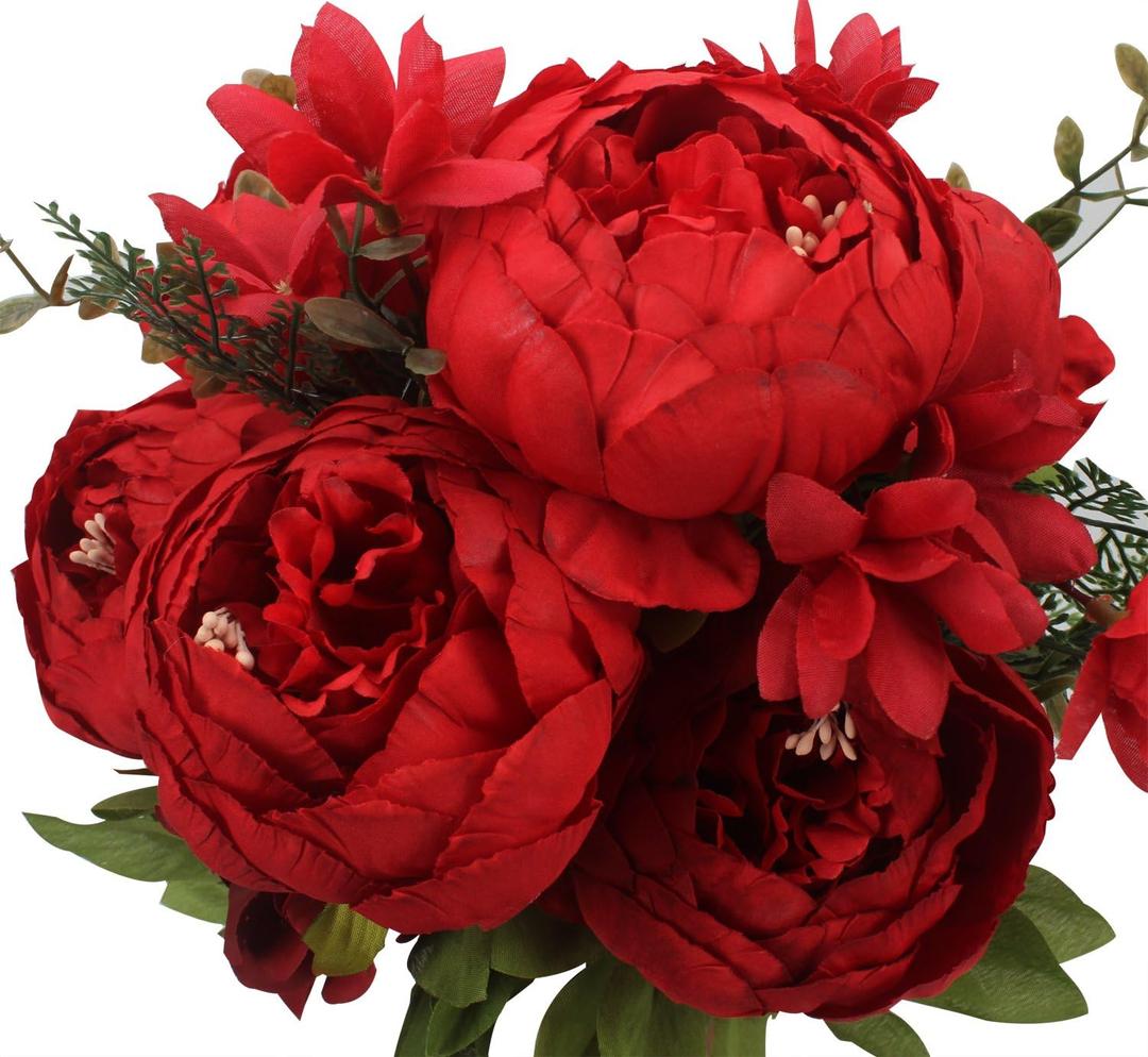 Duovlo Springs Flowers Artificial Silk Peony Bouquets Wedding Home Decoration, Pack of 1, Spring Red
