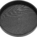 Round Wood Serving Tray, Solid Wooden Decorative Tray Non-Slip Tea Coffee Table Tray Snack Plate Food Meals Serving Tray with Raised Edges for Home Decor Kitchen Restaurant (9.5inch, Black)