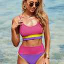 Herseas Womem 2 Piece High Waisted Bikini Sets Color Block Popular Swimsuits 2026 Summer Beach Swim Best Bathing Suits (L)
