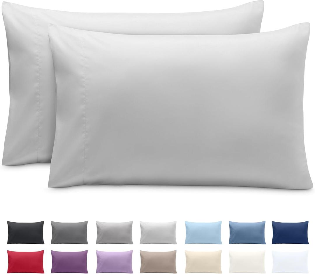 Bare Home Microfiber Pillow Cases - King 20x36 - Cooling Pillowcases - Double Brushed - Easy Care - Envelope Closure (King Pillowcase Set of 2, Cloud Grey)