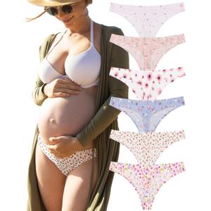 KUKU PANDA No Show Thongs for Women Ladies Comfortable Maternity Panties Seamless Underwear Set Athletic Workout Variety Pack (Large, Cute & Pink)