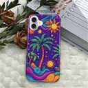 Yesad Case for iPhone 16 Plus, Hybrid 2-Layer Case, Shockproof Military-Grade Protection Durable Anti-Scratch Phone Case for Woman Man Boy Girl, Palm Trees Stars Sun