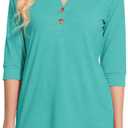 Womens Tops 3/4 Sleeve V Neck Button Down Shirts Business Casual Outfit Basic Tees Summer Top 2025 (XL)