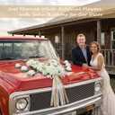 Luxury Wedding Car Hood Flower Decorations V Shape Front Floral Arrangement with Hanging Ribbon Flowers, Elegant Just Married Bridal Car Front Centerpiece Decor