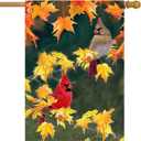 Fall House Flag Cardinal Bird 28x40 Double Sided Large Burlap Yard Flag Maple Leaves Welcome Autumn Thanksgiving Holiday Seasonal Outside Decorations