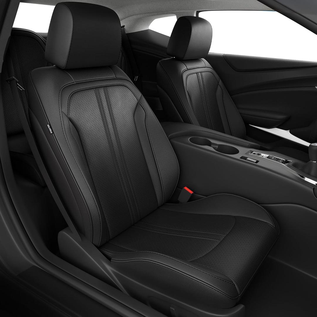 for Chevy Camaro 2016-2024 Seat Covers Full Set, Custom Fit 6th Gen Camaro LT LS RS SS ZL Coupe, Premium Faux Leather Waterproof Car Protector Cushion(Black)