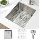 Stainless Steel Undermount Bar Sink, 15 x 17 Inches Small Wet Bar Undermount 16 Gauge SUS304 Brushed Nickel Single Bowl Outdoor Kitchen Sink