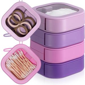 Kathfly 4 Pcs Hair Tie Organizer Portable Accessory Containers Stackable Bobby Pin Holder Home Cotton Swab Dispenser Holder Travel Hair Accessories Jewelry Organizer (Gradient Purple)