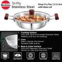 Hawkins 2.5 Litre Deep Fry Pan, Triply Stainless Steel Kadai with Glass Lid, Flat Bottom Induction Kadhai, Silver (SSD25G)