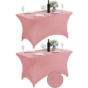 SuperO 2Pack Waterproof Spandex Table Cover for 4FT Table Universal Fitted Stretch Tablecloth for Party, Banquet, Wedding and Events-Dusty Pink