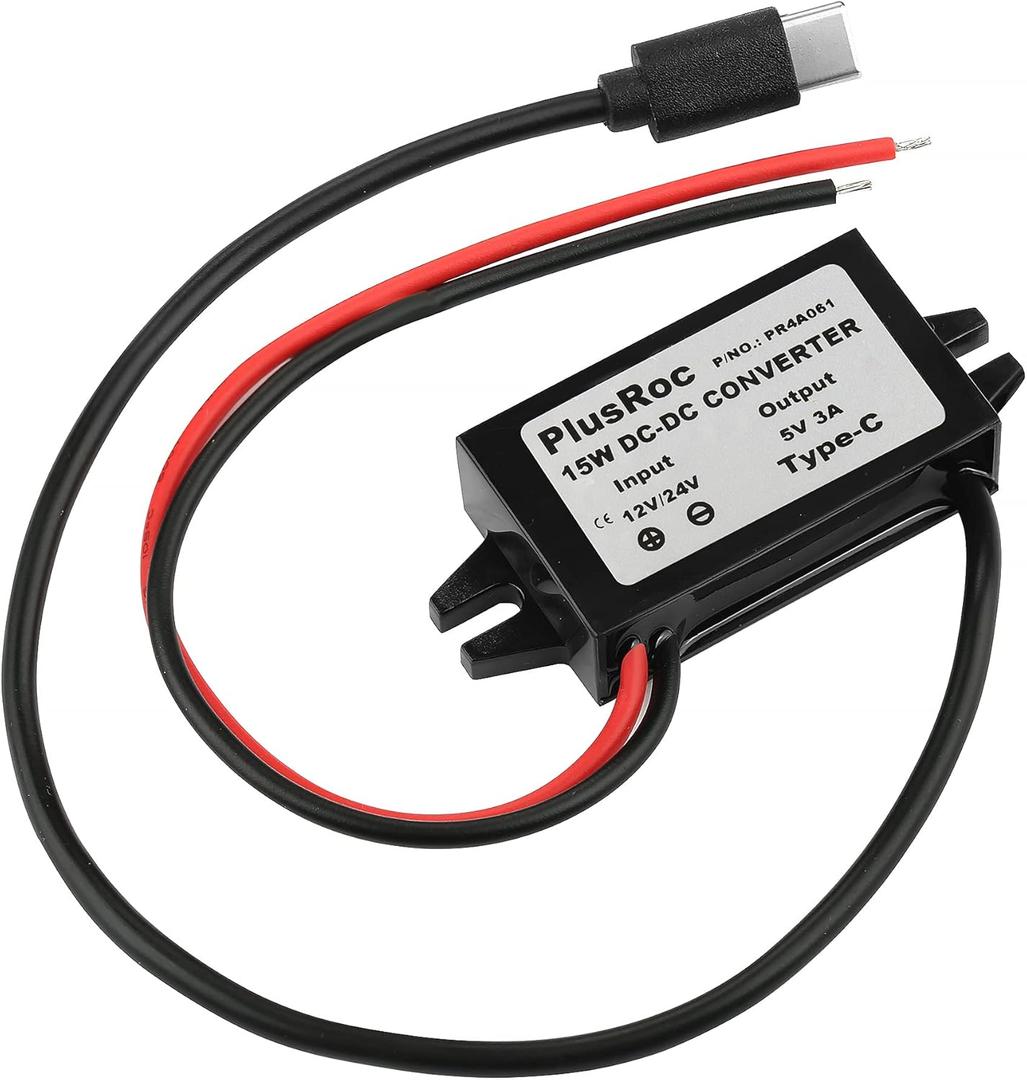 PlusRoc Waterproof 12V/24V to 5V Converter DC-DC Step Down Module Power Adapter Compatible with Raspberry Pi 4, Cellphone, Car (USB Type-C Connector)