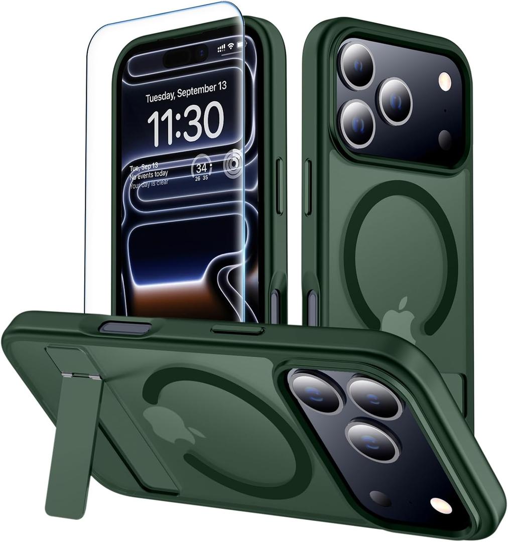 Xiwxi For iPhone 17 Pro Max Case with Kickstand,Compatible with Magsafe 1*Screen Protector,Military-Grade Protection & Anti-Yellowing,Magnetic Case for iPhone 17 Pro Max,Green