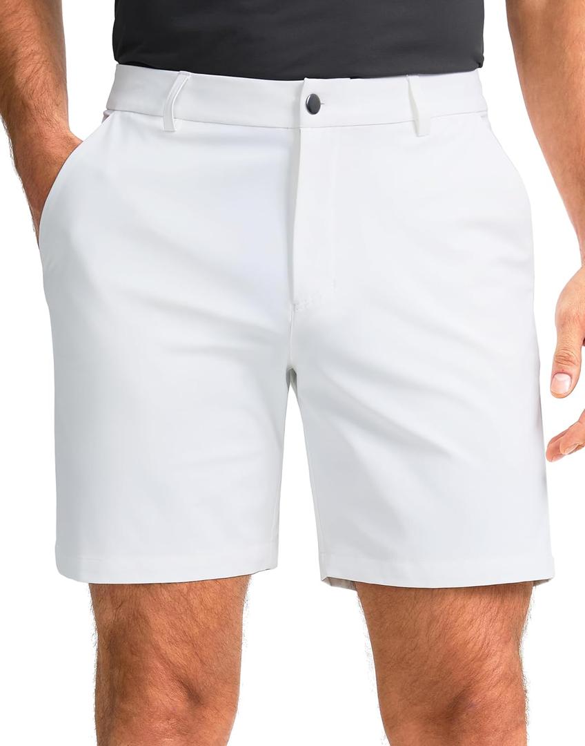 Obla Men's Golf Shorts 7"/9" Inseam Stretch Lightweight Casual Work Dress Shorts Flat Front Golf Shorts for Men 5 Pockets (36 Regular, White)
