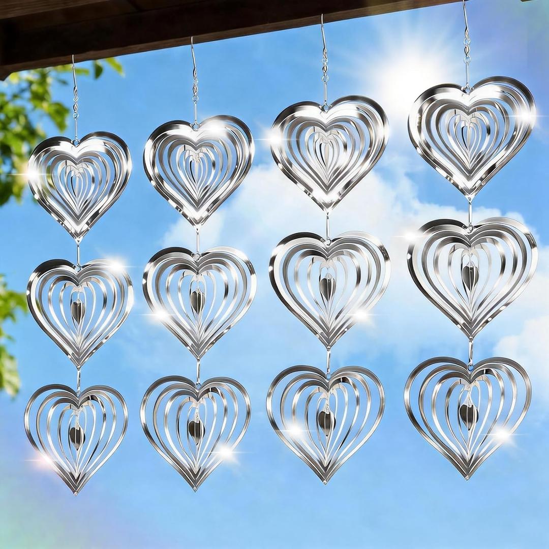 Bird Deterrents for Outside, 12 Discs Stainless Steel 3D Wind Spinners Garden Decor, 4 Sets Reflective Bird Scare Devices to Keep Woodpeckers, Pigeons Away from Patio, Balcony, Porch, Deck