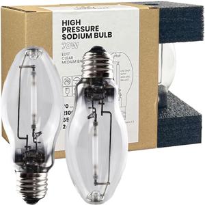LU70/MED High Pressure Sodium Light Bulb, 70 Watts, ED17/MED, Medium Base (E26), ANSI Code S62, 6500 Lumen, 24000 Life Hours, Clear Bulb, 2100K, 2 Pack