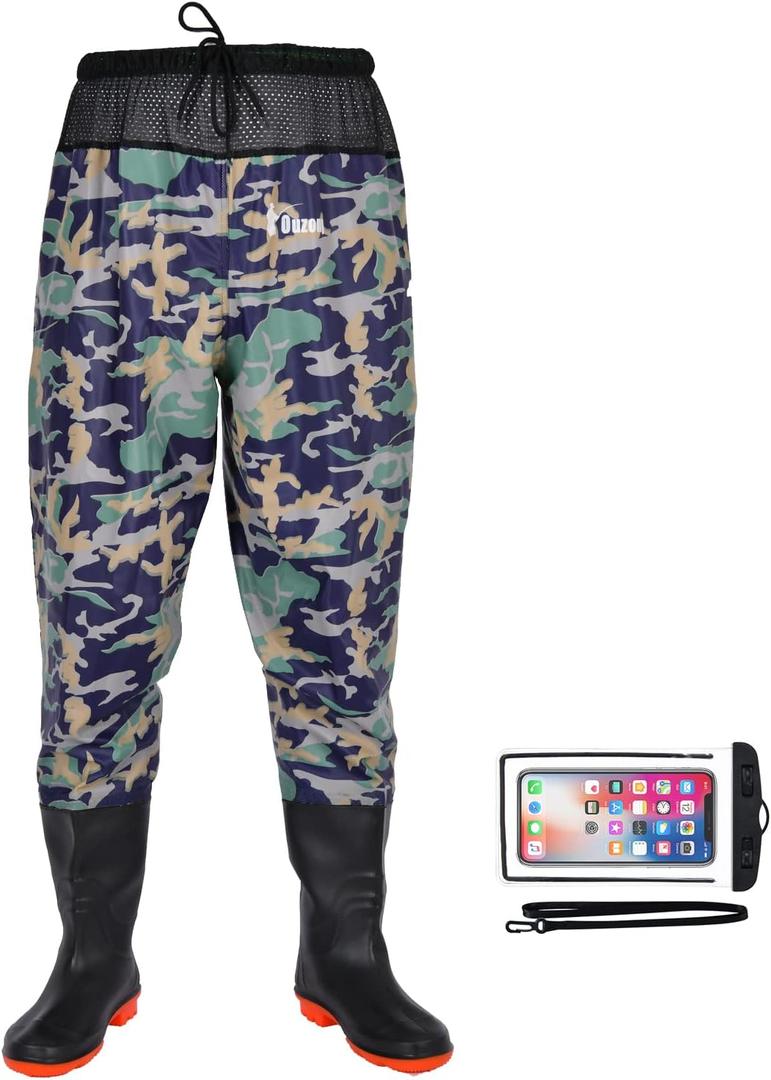 Waterproof Fishing Waist Waders Pants with Boots for Men and Women for Fishing Hunting outdoors, Size: 8, Color: Camo