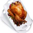 Turkey Serving Platter for Entertainment, Thanksgiving, Turkey, Serving Tray with Handles Large, Party, Display, LYEOBOH 16 inch Rectangle Porcelain Platters Set of 2, White