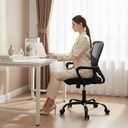 DUMOS Home Office Chair - Ergonomic Mid Back Mesh Desk Chair with Lumbar Support & Rocking Mode, Height Adjustable, Fixed Armrest, for Conference, Computer, 360 Swivel, Adults, Black, 21.6''D x 21.6''W*38.3''H