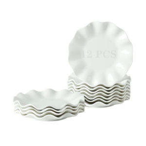 7 Inch Porcelain Small Dinner Plates, Set of 24, White Appetizer Plates, Wave Rim Dessert Salad Plate, Serving Dishes for Cake, Snack, Ice Cream, Waffles, Microwave, Oven, Dishwasher Safe