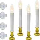 Xingzd 4 Pack Battery Operated LED Window Candles with Timer 6-18h, 7.75" Flameless Candle Lamp with 4 Suction Cups & Gold Holders & C26 Clear Bulbs for Christmas Holiday Decoration
