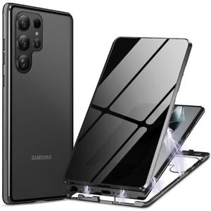 Privacy Magnetic Case for Samsung Galaxy S24 Ultra, Anti peep Magnetic Adsorption Cover, Double Sided Tempered Glass Full Screen Covered, Metal Titanium Frame Privacy Screen Phone Case for S24 Ultra