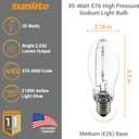 Sunlite 03600-SU LU35/MED High Pressure Sodium Light Bulb, 35 Watts, ED17/MED, Medium Base (E26), ANSI Code S76, 2250 Lumen, 16000 Life Hours, Clear, 2100K