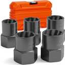 5PCS Bolt Extractor Kit Heavy Duty, 1/2" Drive Impact Lug Nut Remover Tool, Nut Extractor Set Large Size 19-25mm For Removing Stripped, Damaged, Rounded off and Rusted Bolts, Studs