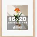 TONES FRAME DESIGN 16 x 20 Picture Frame Matted to 11x14 Natural Solid Wood Veneer Finish with Shatterproof Plexiglass, 16x20 Frame Wooden 20x16 Picture Frames for Wall Gallery Home Decor