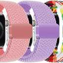3 Pack Braided Magnetic Clasp Bands for Kids Apple Watch 38/40/41/42/44/45/46mm, Elastic Stretchy Strap Compatible with iWatch Series 11 10 9 8 7 6 5 4 3 2 1 SE3 SE2 SE Girls Boys Small Wrist (Pink+Lavender+Rainbow)