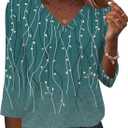 AKEWEI 3/4 Length Sleeve Womens Tops V Neck T Shirts Dressy Casual Pleated Spring Fashion 2026 Work Blouses (XX-Large, Blue Wicker)