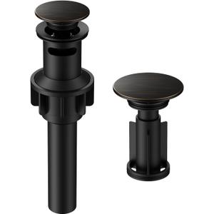 Bathroom Sink Drain with Overflow, Hurran Universal Bathroom Sink Stopper for Bathroom Vanity Vessel Sink, Plastic Pop-up Sink Drain with Hair Catcher Anti-Clog Strainer, Oil Rubbed Bronze