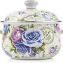Retro Flower Enamel Stockpot with Lid,Stockpots for Cooking (5L-Blue Rose) (Multi Rose-5QT)