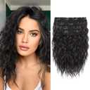 REECHO Clip in Hair Extensions - 12" Short Curly Wavy Hairpieces, Invisible Lace Weft, Natural Soft, Black Brown