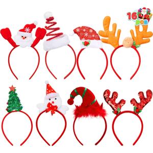 JOYIN 16PCS Cute Christmas Headbands, Festive Set, Great for Christmas Parties, Holiday Party Favors, Unique Design, Wide Application, Premium Quality, EASY TO USE