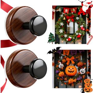 3 x 2-Pack Wreath Hanger for Front Door, Walnut Heavy Duty Suction Cup Reef Hook for Glass Window, Christmas/Thanksgiving/Halloween/July 4th/Easter/Valentine