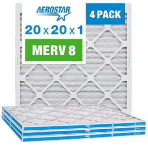 Aerostar 20x20x1 Air Filter MERV 8 (For Allergies, Dust, Lint, Mold & Pet Dander) - Electrostatic MPR 600 & FPR 5 - Pleated HVAC AC Furnace Air Filters - Pack of 4
