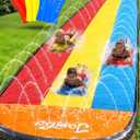 JAMBO 25Ft Premium XXL Slip Splash and Slide with 3 Bodyboards, Heavy Duty Water Slide- Advanced 3-Way Sprinkler System, Splash Mat Splash Pad Backyard Waterslide Outdoor Water Toys n Slides for Kids