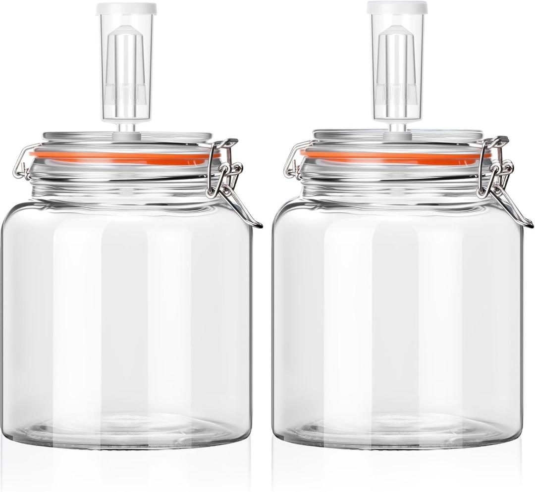0.6 Gallon Fermentation Jars with Airlocks, 2 Pack Glass Fermenting Kit, Wide Mouth Brewing Jars for Sauerkraut, Kimchi, Kombucha, Pickles & Probiotic Foods, Home Fermentation Starter Kit