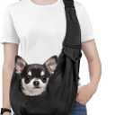 Pawaboo Small Dog Sling Carrier, Reversible Hands Free Dog Sling Carriers for Small Dogs and Cats, Puppy Slings Carrier with Adjustable Strap Buckle & Safety Harness, Puppy Essentials, Black