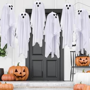 6 Pack Halloween Hanging Ghost Decorations 30 Inch White Cloth Hanging Ghosts, Flying Ghost Halloween Decor for Outdoor Front Yard Porch Patio Lawn Garden Trees Spooky Decoration