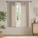 jinchan Winslow Linen Curtains for Bedroom 63 Inches Length Embroidered Bordered Floral Curtains for Living Room Farmhouse Decor Light Filtering Window Treatments Ivory on Taupe Drapes 2 Panels, 50"W x 63"L