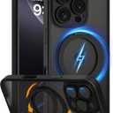 COOLQO for iPhone 16 Pro Max Case, Compatible with MagSafe, Translucent Matte, 360 Ring Holder Stand, Black