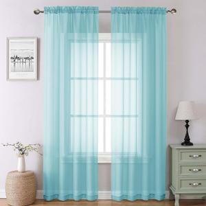 Lecloud Aqua Sheer Curtains for Living Room 90 Inches Long 2 Pcs, Voile Solid Color Airy Bedroom Decor Privacy Drapes, Dual Rod Pockets Light Filtering Soft Window Curtains, Each Panel 42" W x 90" L