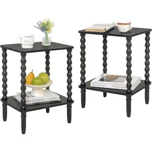 Fultyle End Tables Set of 2, Small Side Table with Storage Shelf, Nightstands for Bedroom Set of 2 for Living Room, Office and Small Spaces (Black)