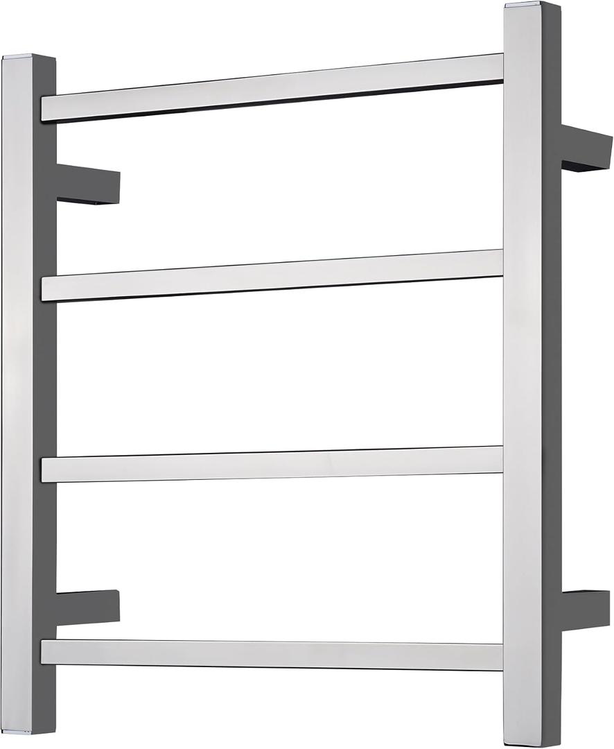Towel Warmer Polished Chrome for Bathroom Wall Mounted Bath Towel Heater Plug-in Electric Heated Towel Rack 35W Stainless Steel Square 4 Bars Drying Rack 19.69x17.71x4.33 inches ETW13-2A