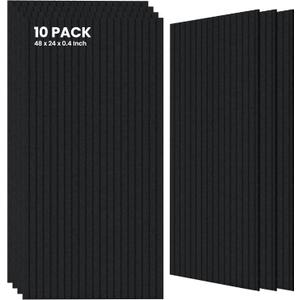 10 Pack Large Acoustic Panels,48 x 24 x 0.4 Inch Sound Proof Foam Panels for WallsPremium Noise Dampening Panels,Sound Panels for Media Room, Office and Studio,Black