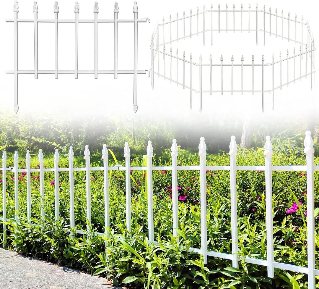 Metal Decorative Garden Fence 22" Wide x 18" High (5 Panels, Total Length 9.17 feet), Metal Border Folding Fence, Landscape Fencing for Flower Bed, Yard, Animal Barrier (18 H x 9.17 ft (5 Panels), White)