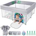 Baby Playpen, Foldable, No Assembly Required, 50x50 in, Grey